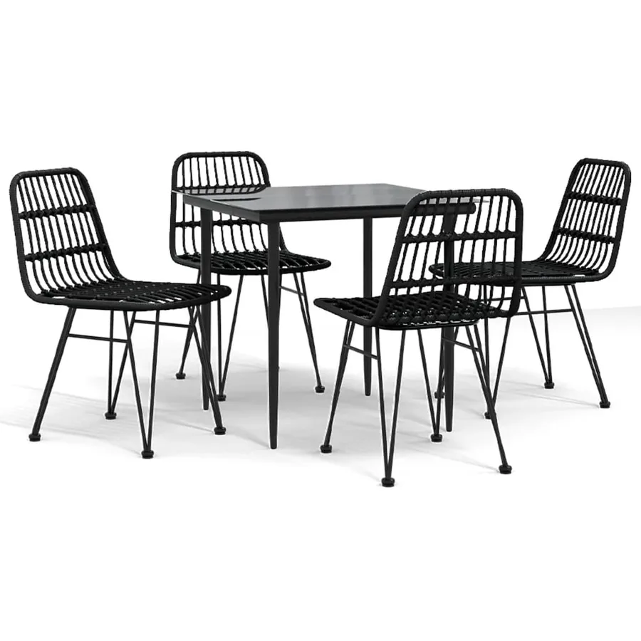 Ensemble à manger de jardin 5 pcs Noir Résine tressée - 2
