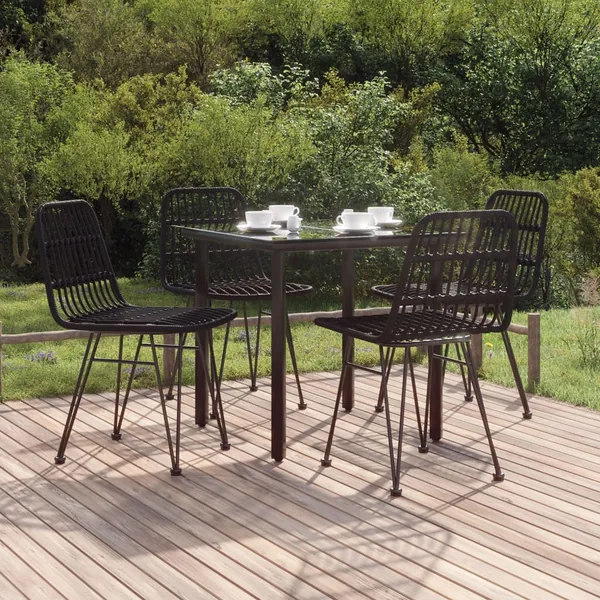 Ensemble à manger de jardin 5 pcs Noir Résine tressée