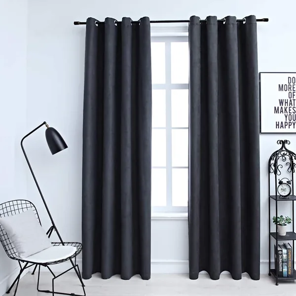 Rideaux occultants avec anneaux Métal 2pcs Anthracite 140x245cm