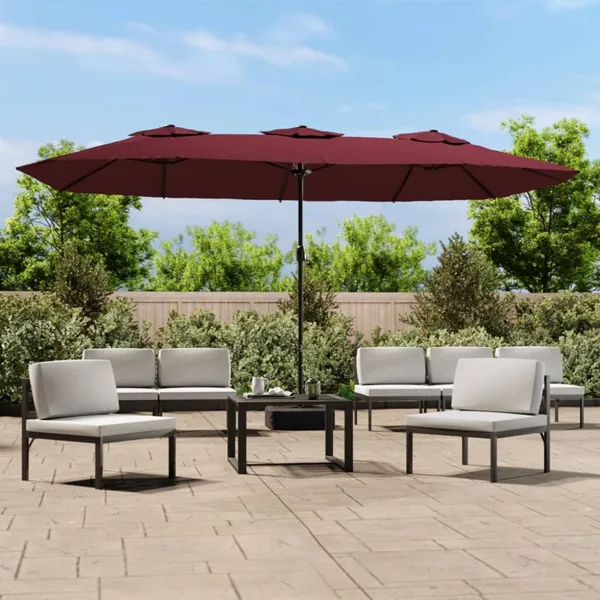 Parasol de jardin à double tête avec LED rouge bordeaux