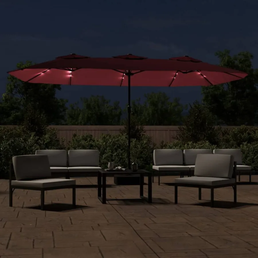 Parasol de jardin à double tête avec LED rouge bordeaux - 3