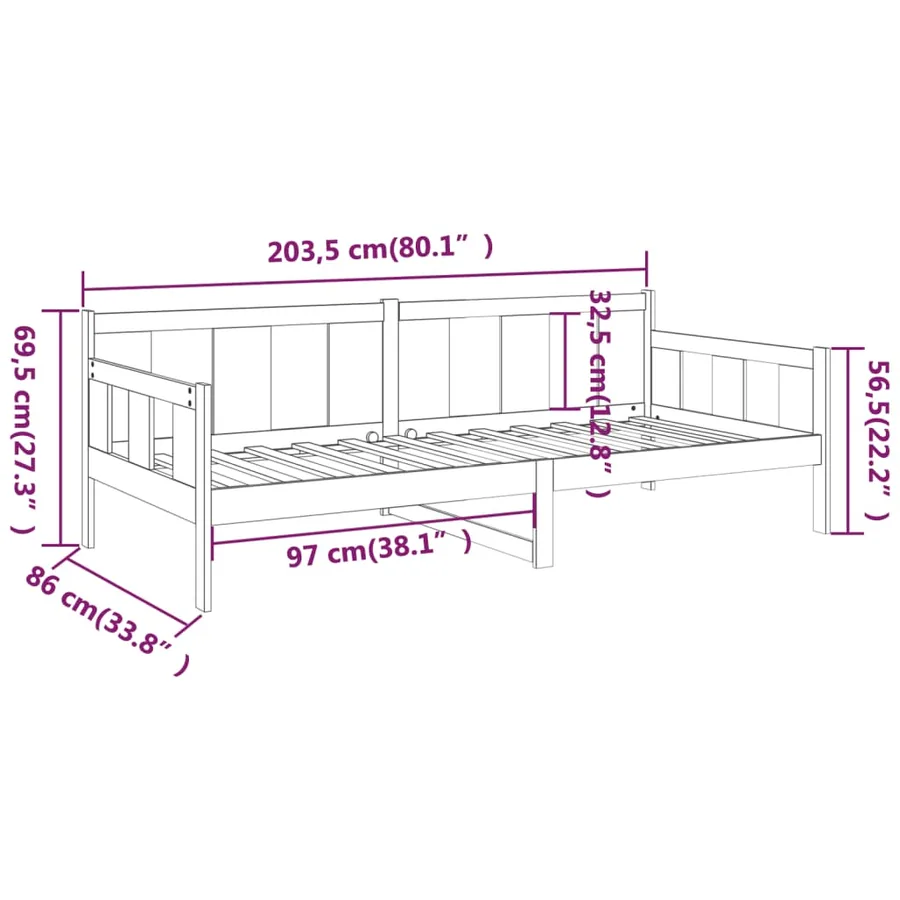 Lit de jour sans matelas bois de pin massif 80x200 cm - 10