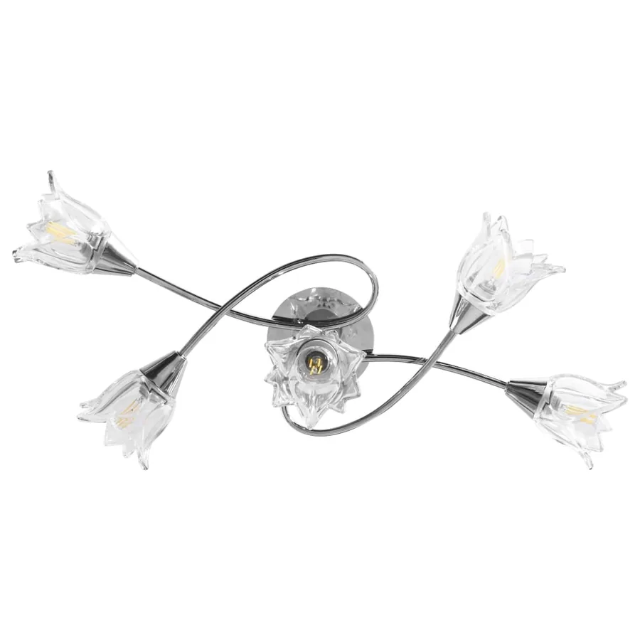 Plafonnier et abat-jour verre transparent 5 ampoules E14 Tulipe - 5