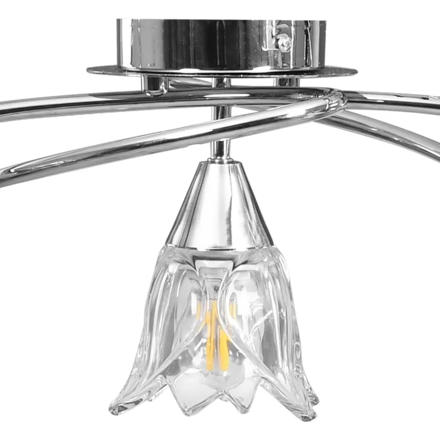 Plafonnier et abat-jour verre transparent 5 ampoules E14 Tulipe - 6