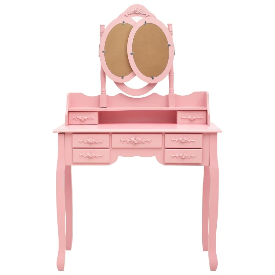Coiffeuse avec tabouret et miroir pliable en 3 Rose - 4