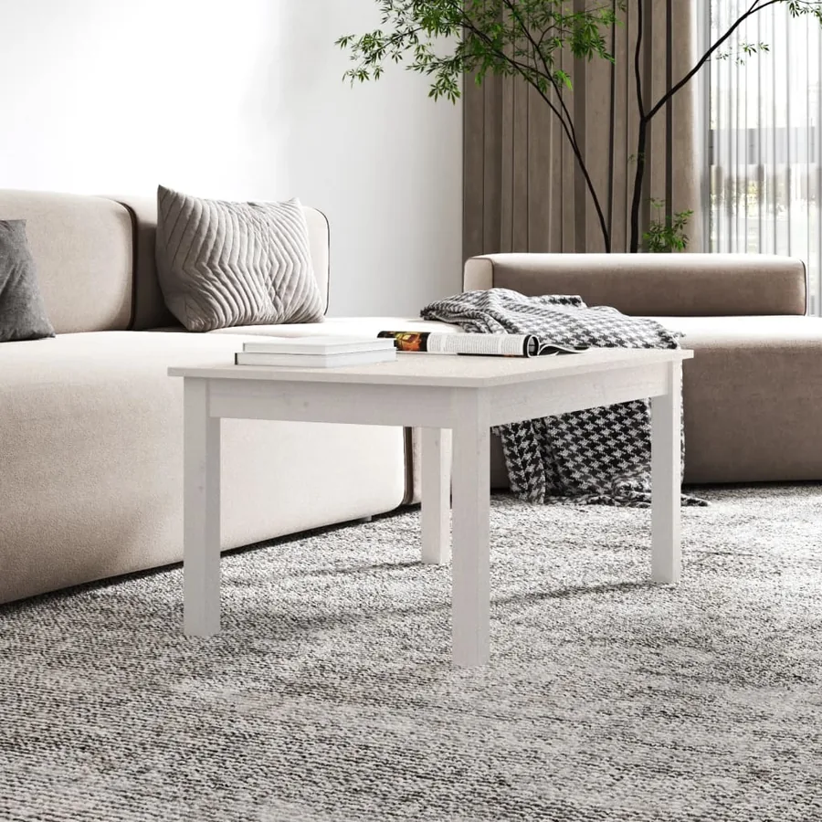 Table basse Blanc 80x50x40 cm Bois massif de pin - 5