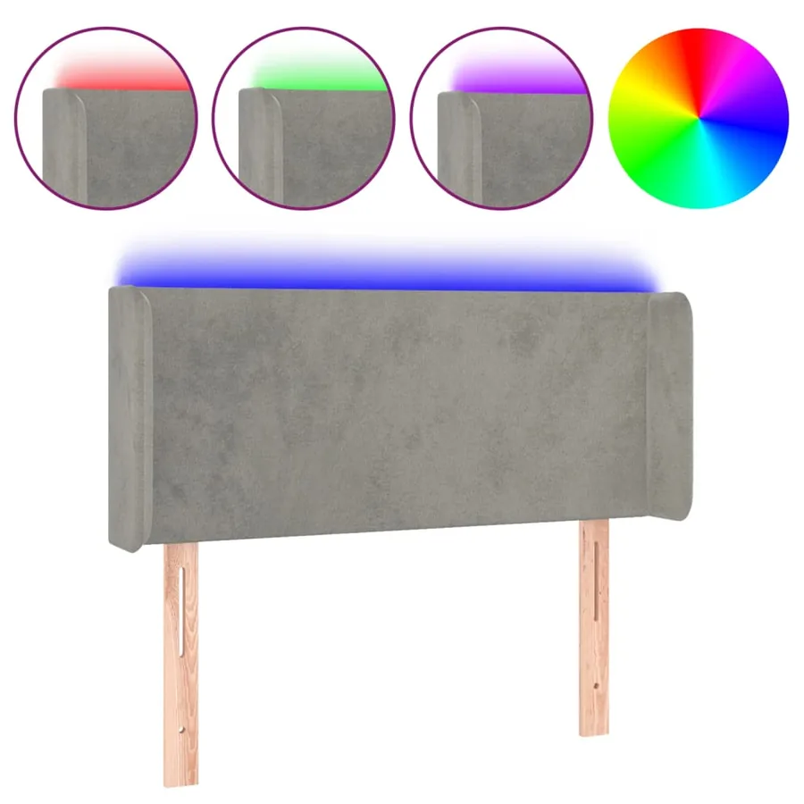 Tête de lit à LED Gris clair 103x16x78/88 cm Velours - 2