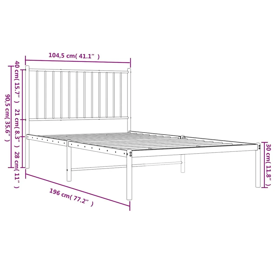 Cadre de lit métal sans matelas et tête de lit blanc 100x190 cm - 10
