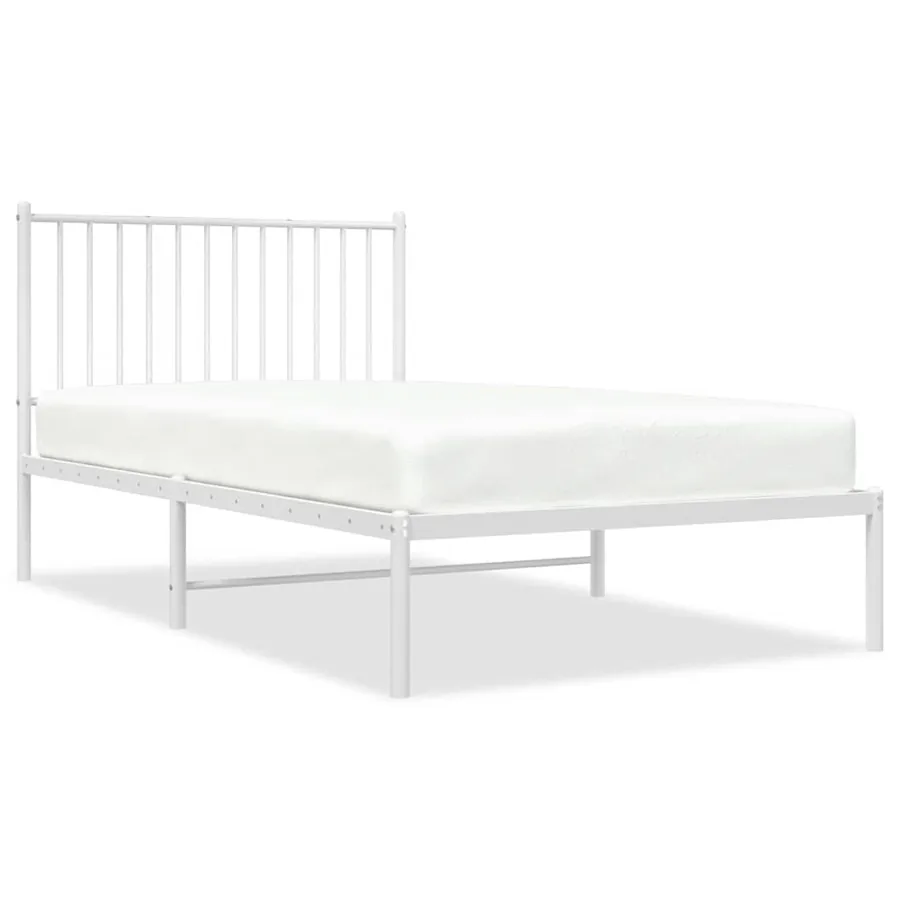 Cadre de lit métal sans matelas et tête de lit blanc 100x190 cm - 2