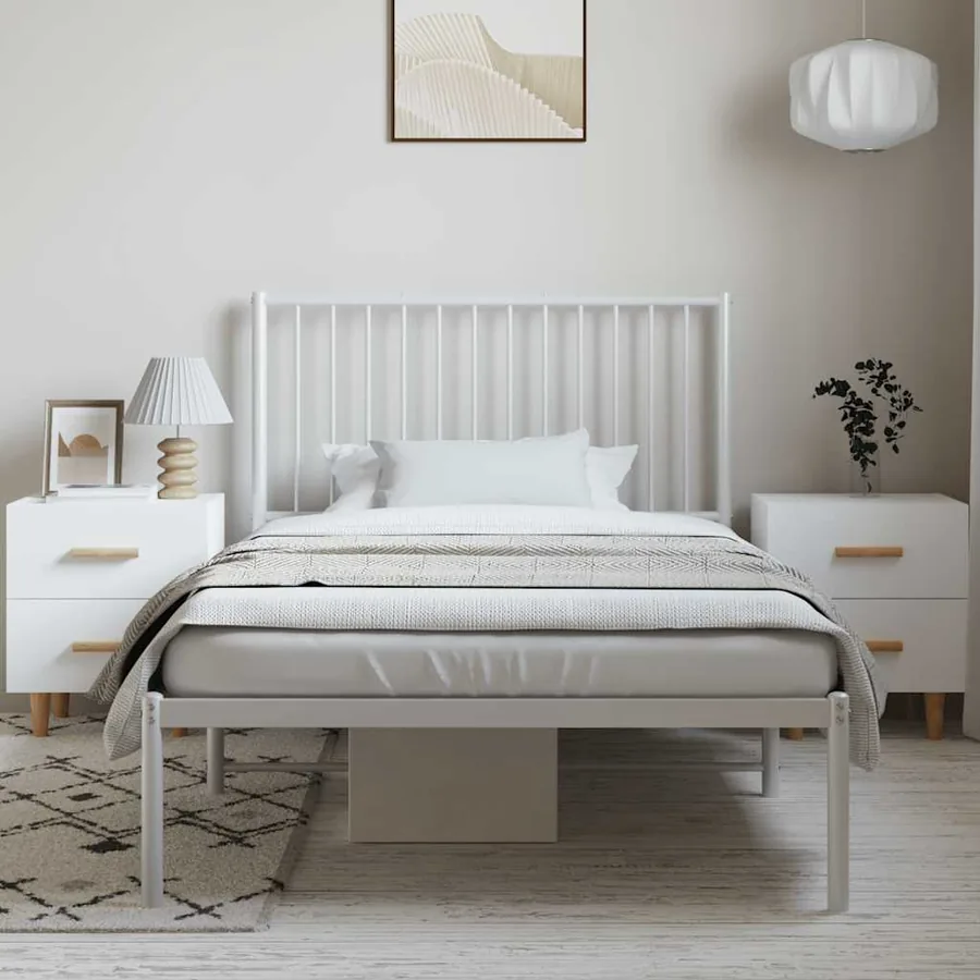 Cadre de lit métal sans matelas et tête de lit blanc 100x190 cm - 3