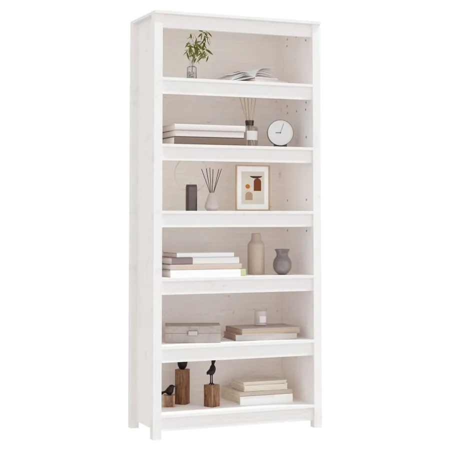 Bibliothèque Blanc 80x35x183 cm Bois de pin massif - 4