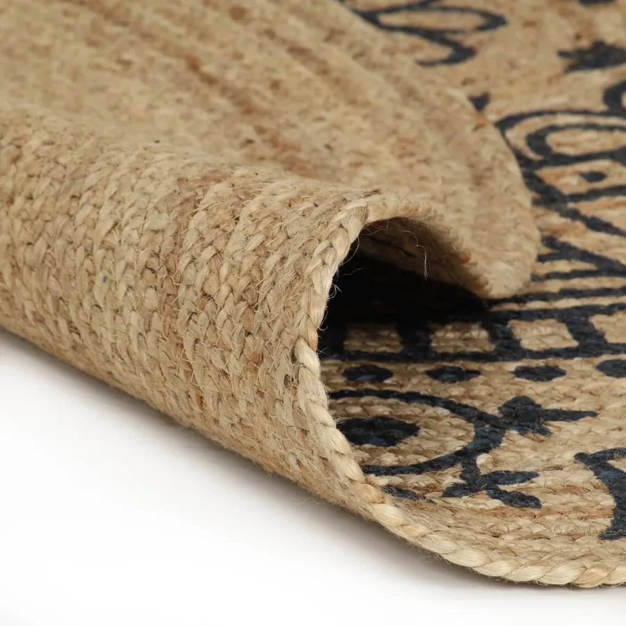 Tapis fait à la main Jute avec imprimé bleu foncé 90 cm - 2