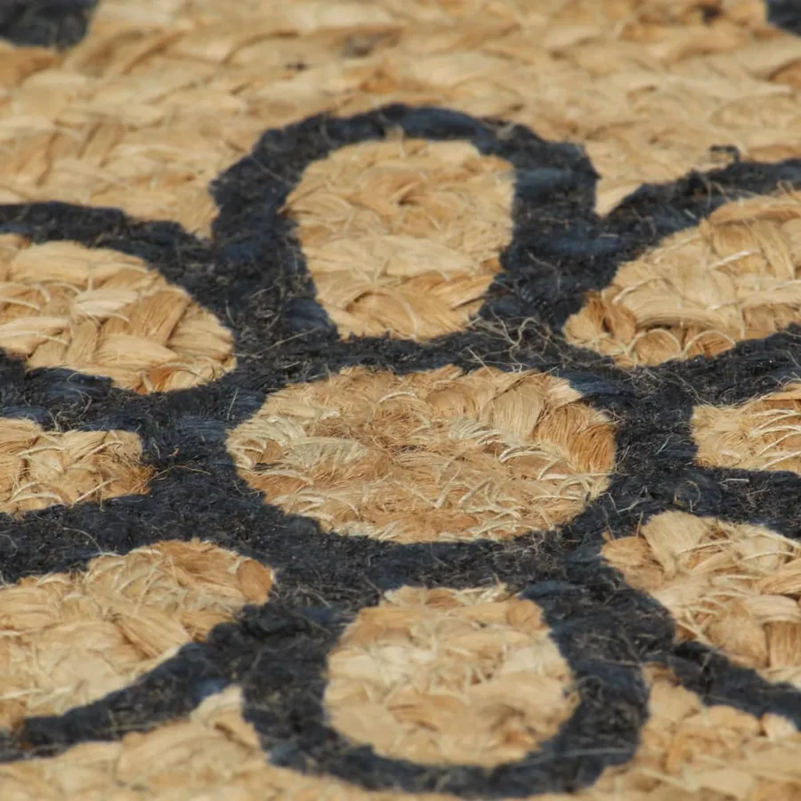 Tapis fait à la main Jute avec imprimé bleu foncé 90 cm - 5