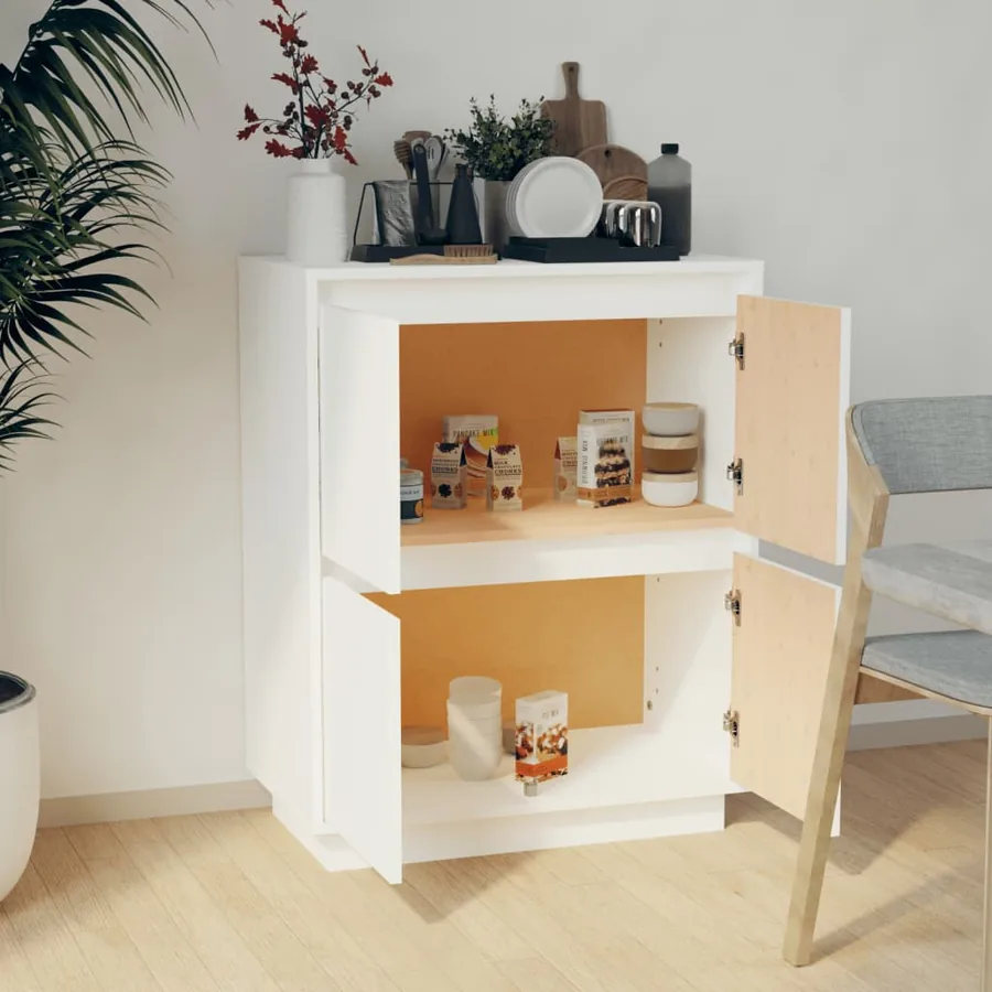 Buffet Blanc 60x34x75 cm Bois massif de pin - 3