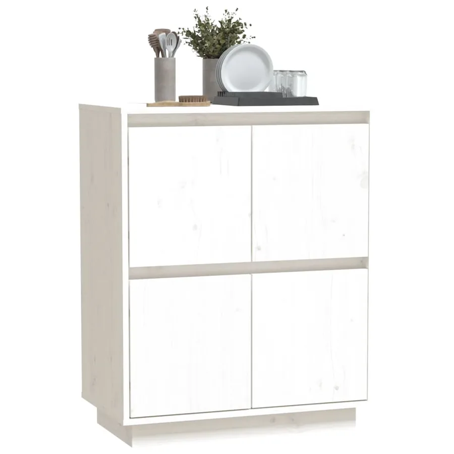 Buffet Blanc 60x34x75 cm Bois massif de pin - 4