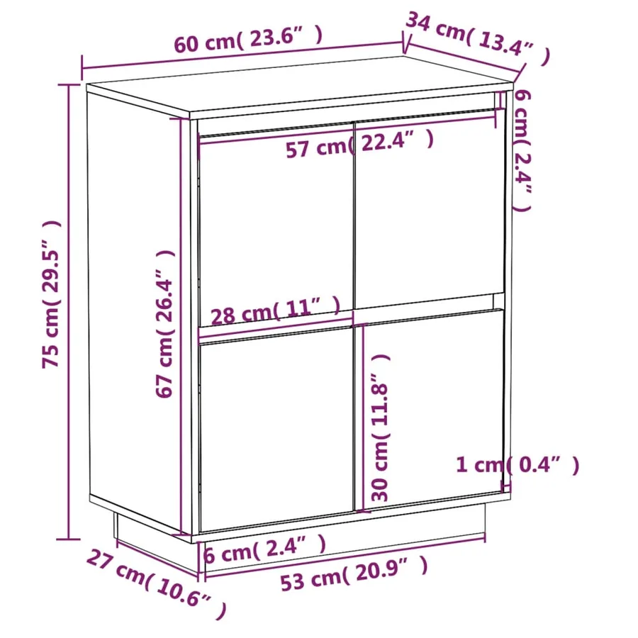 Buffet Blanc 60x34x75 cm Bois massif de pin - 9