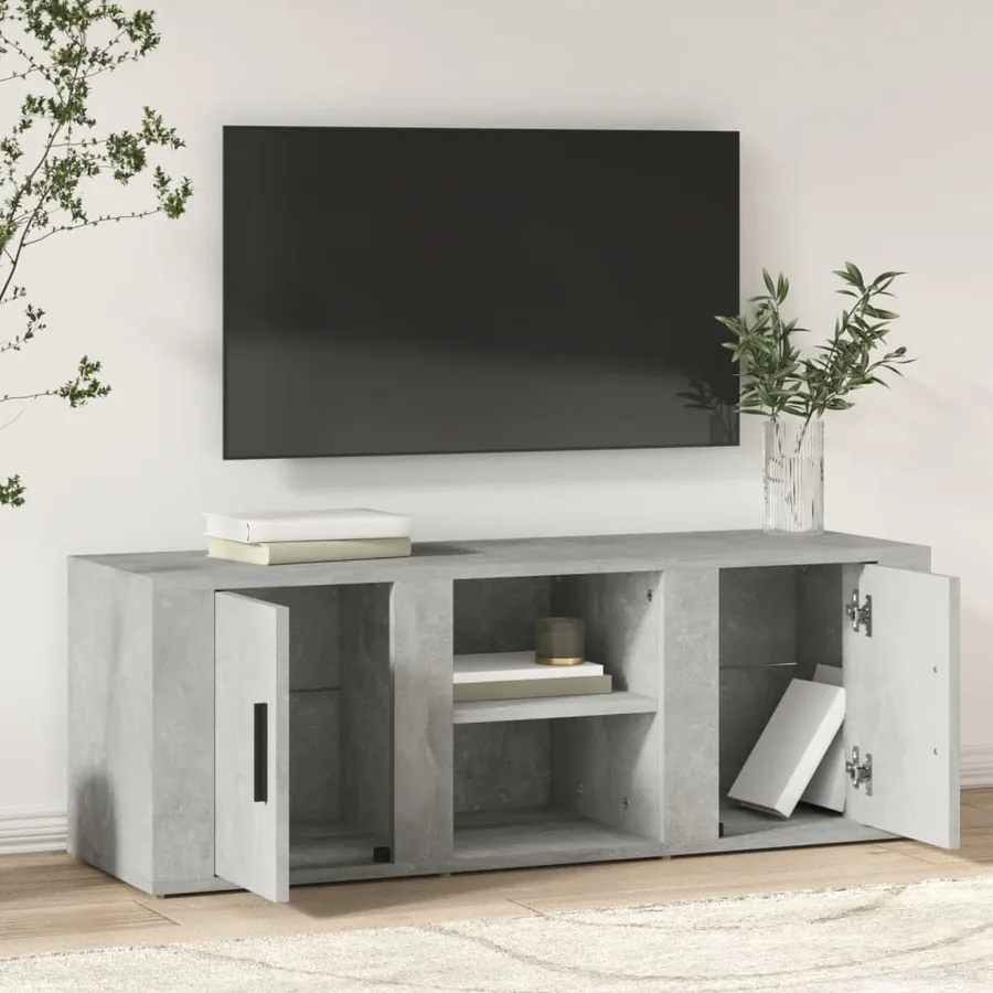 Meuble TV Gris béton 100x31,5x35 cm Bois d'ingénierie - 3
