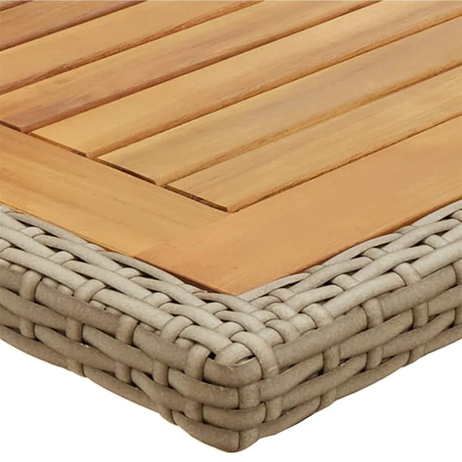 Table de jardin Beige Bois massif d'acacia et poly rotin - 5