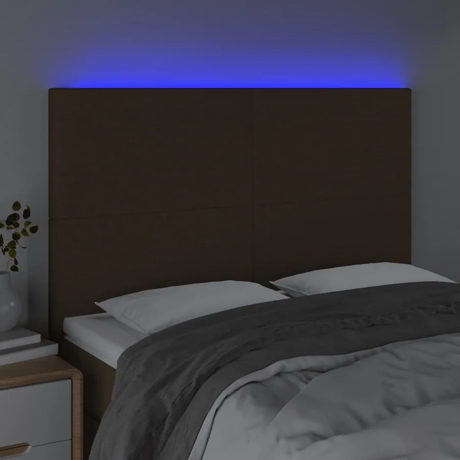 Tête de lit à LED Marron foncé 144x5x118/128 cm Tissu - 3