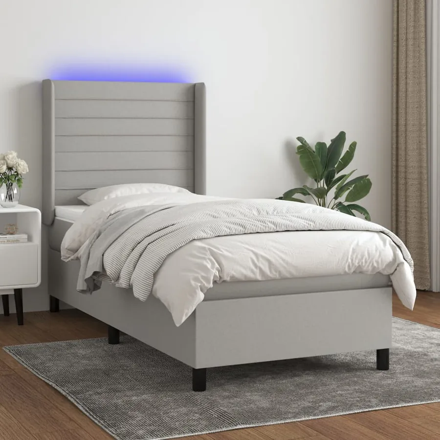 Sommier à lattes de lit matelas LED Gris clair 100x200 cm Tissu