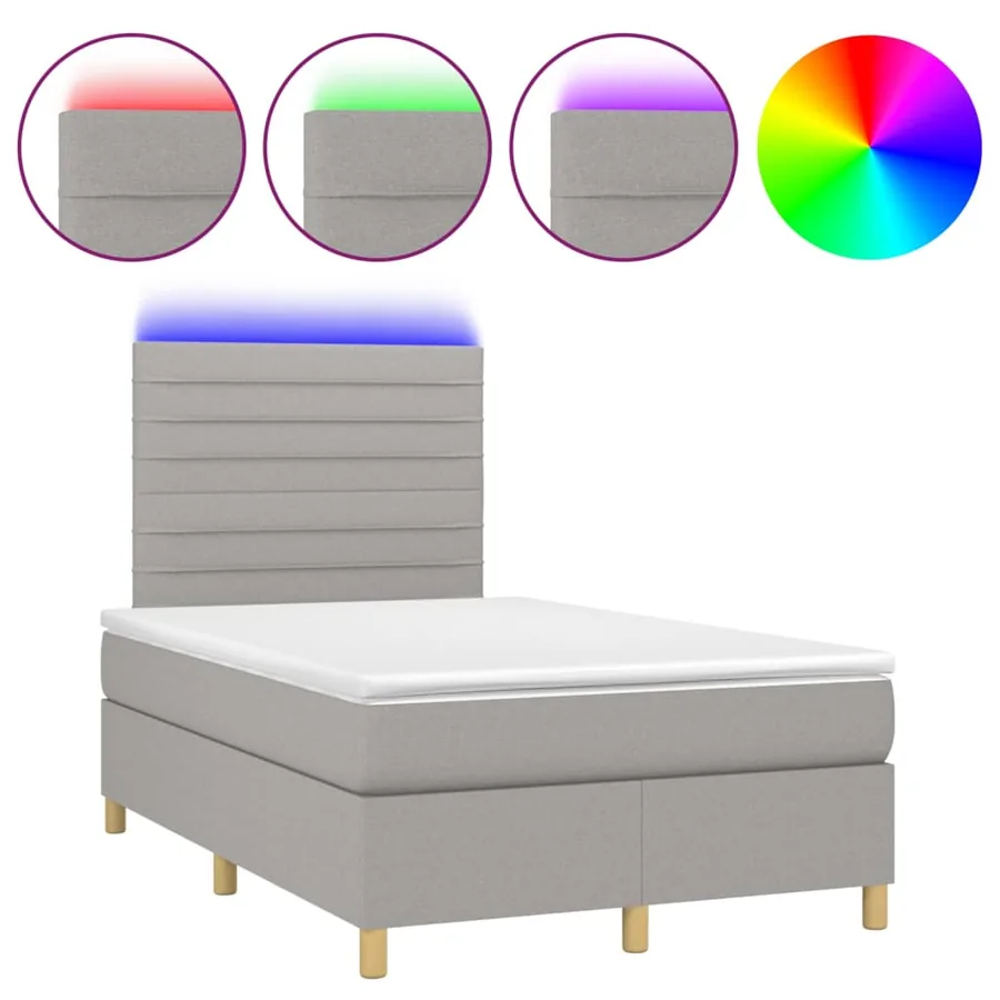 Sommier à lattes de lit matelas et LED Gris clair 120x200 cm - 2
