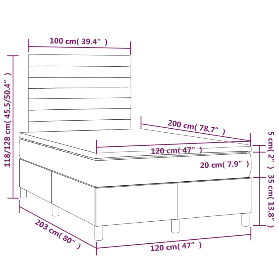 Sommier à lattes de lit matelas et LED Gris clair 120x200 cm - 8