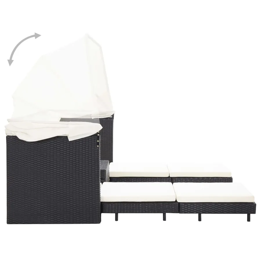 Canapé-lit extensible 3 places avec toit Résine tressée Noir - 7