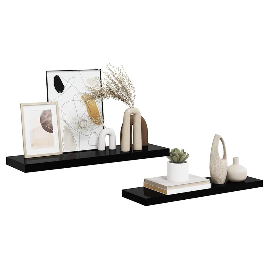Étagère murale flottante 2 pcs Noir brillant 80x23,5x3,8 cm MDF - 5