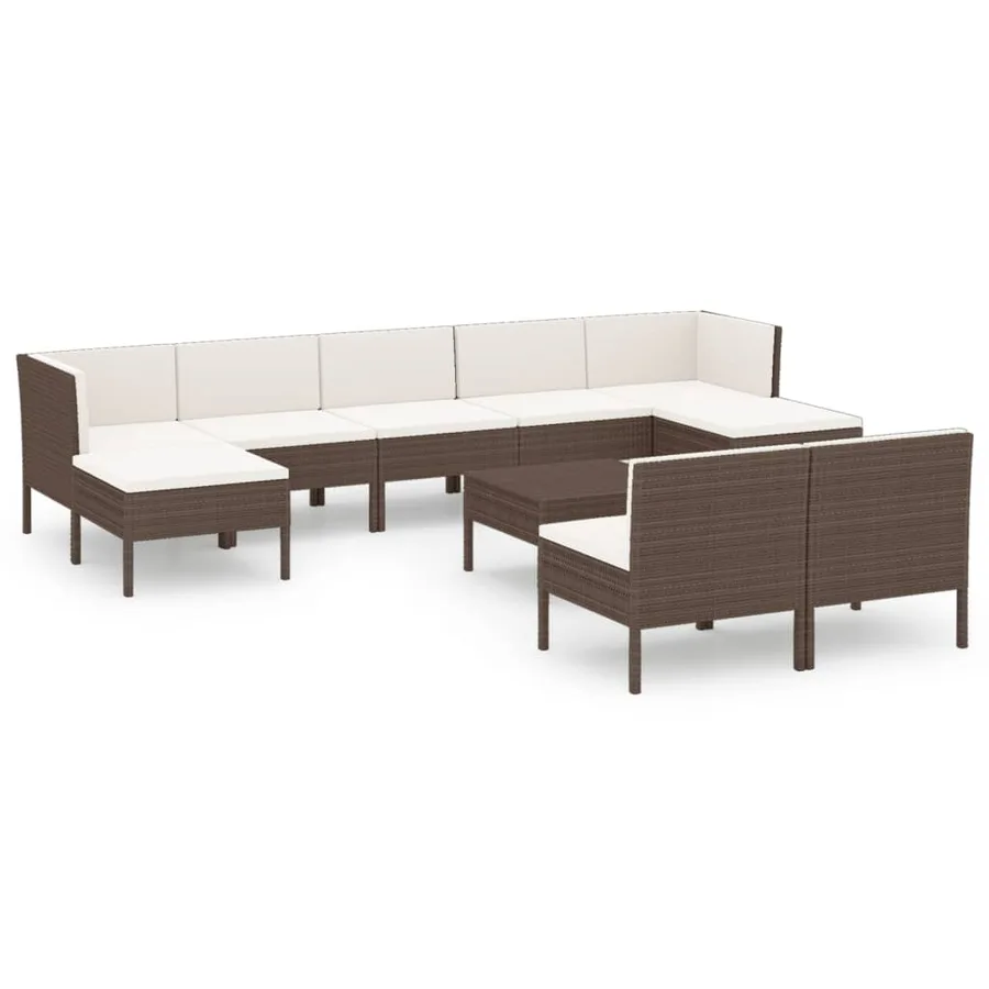 Salon de jardin 10 pcs avec coussins Résine tressée Marron - 2