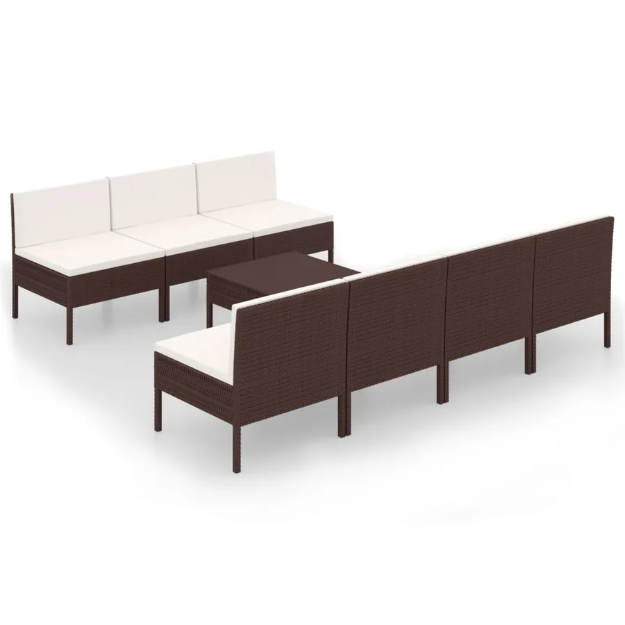 Salon de jardin 8 pcs avec coussins résine tressée marron - 2