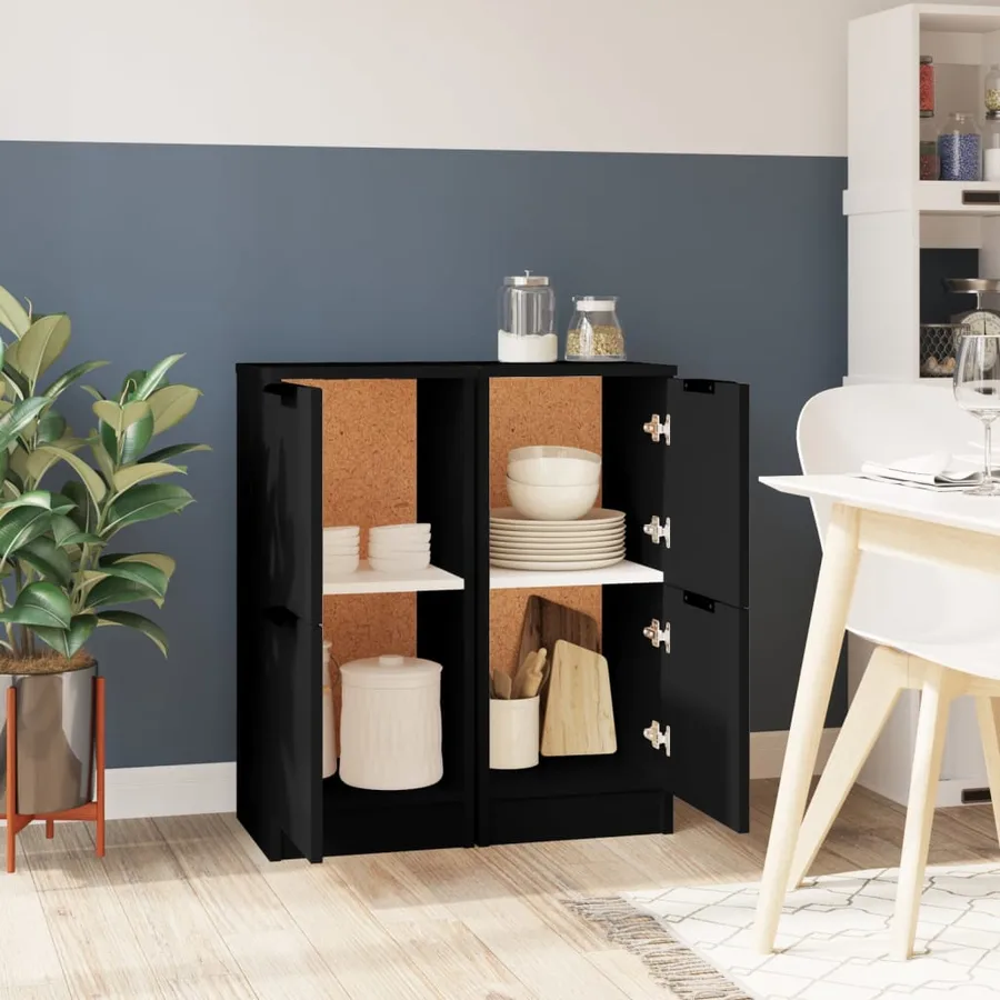 Buffets 2 pcs noir 30x30x70 cm bois d'ingénierie - 3