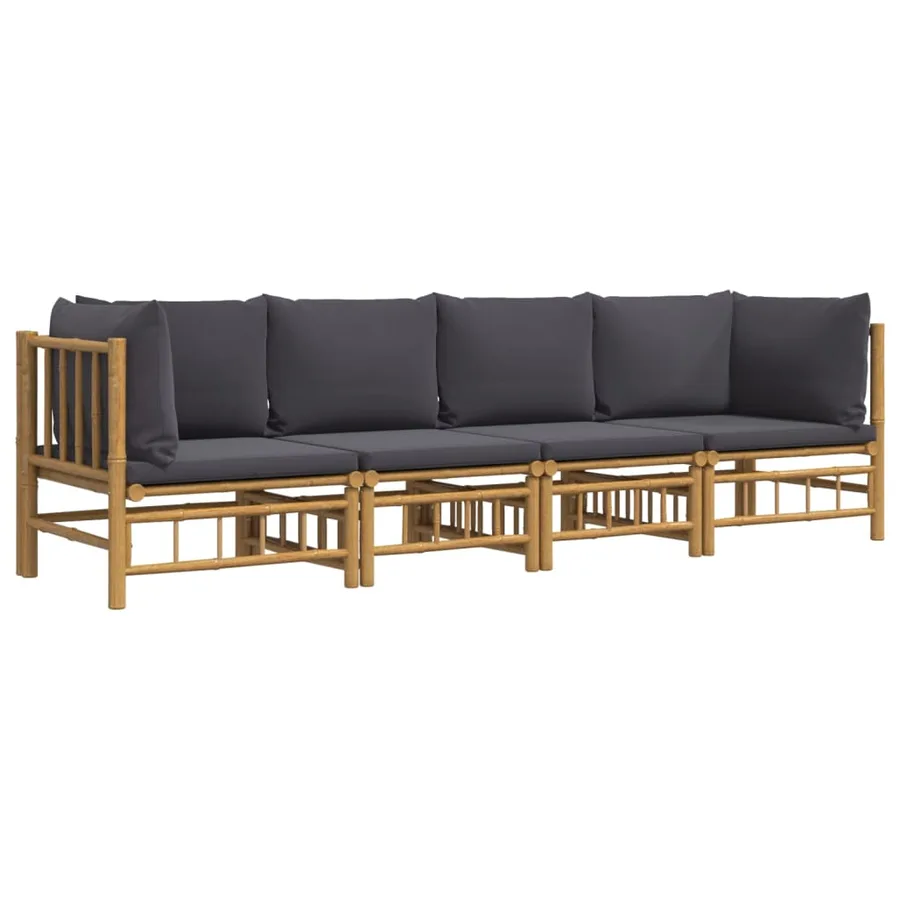 Salon de jardin 4 pcs avec coussins gris foncé bambou - 3
