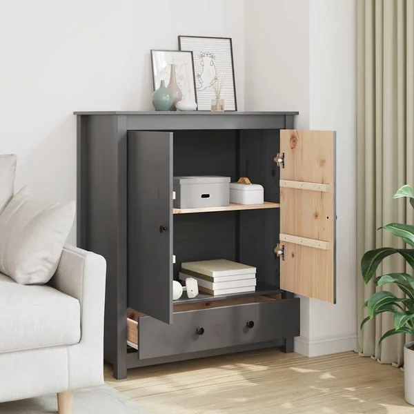 Buffet Gris 83x41,5x100 cm Bois massif de pin