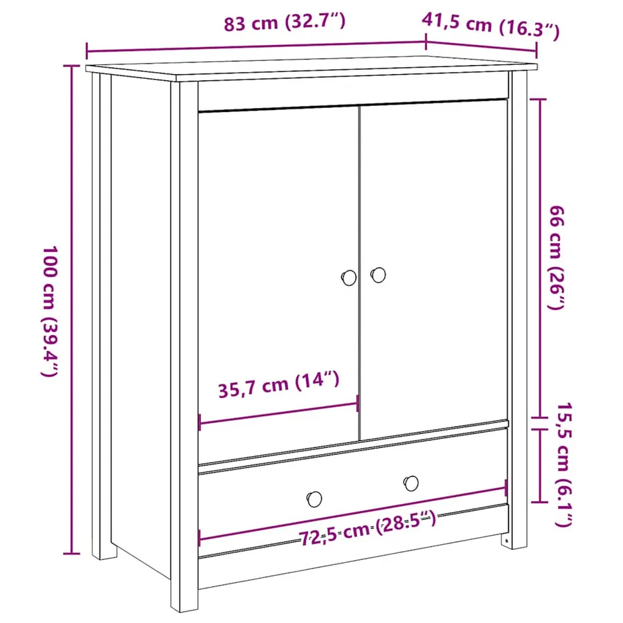 Buffet Gris 83x41,5x100 cm Bois massif de pin - 11