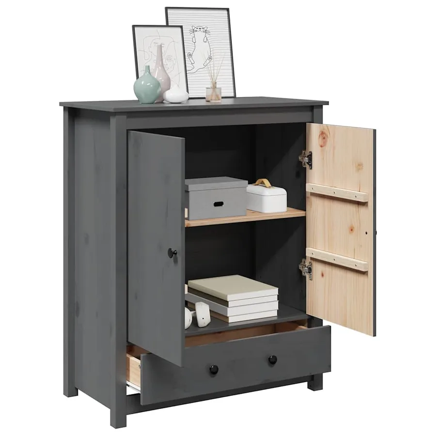 Buffet Gris 83x41,5x100 cm Bois massif de pin - 4
