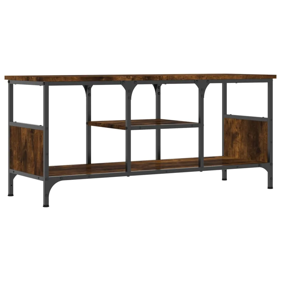 Meuble TV chêne fumé 100x35x45 cm bois d'ingénierie et fer - 2