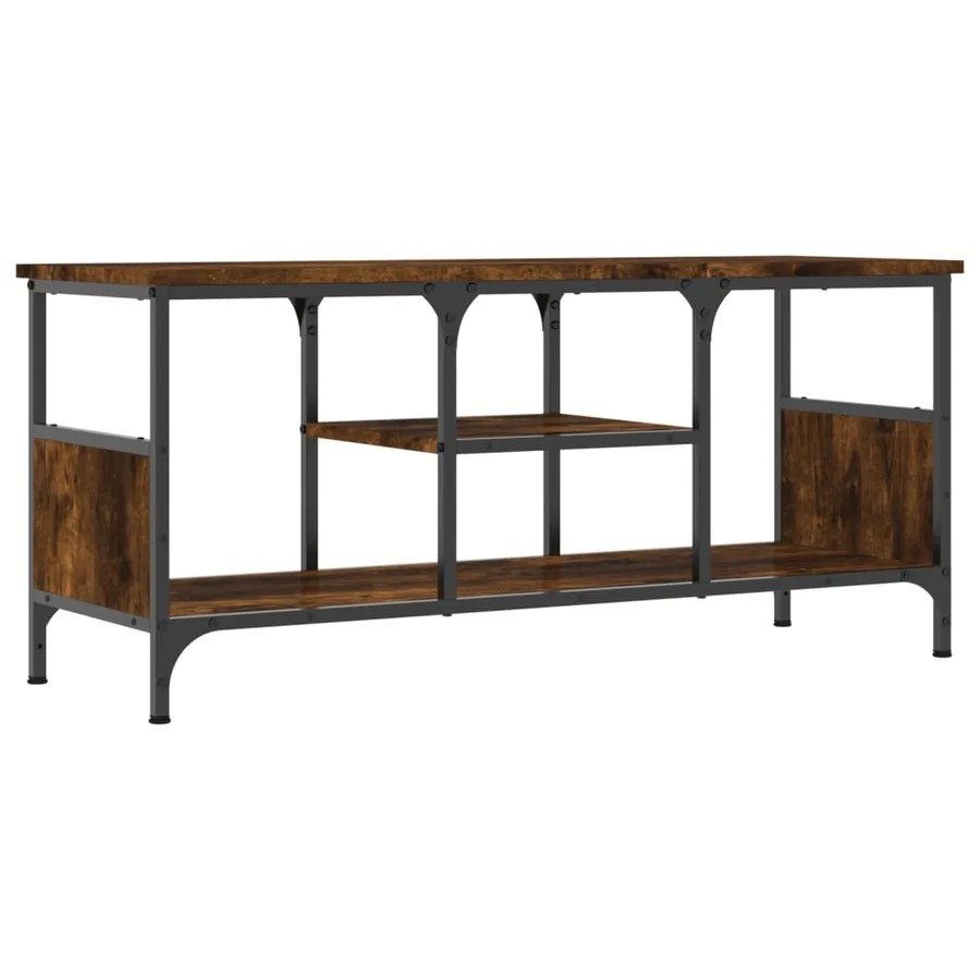 Meuble TV chêne fumé 100x35x45 cm bois d'ingénierie et fer - 6