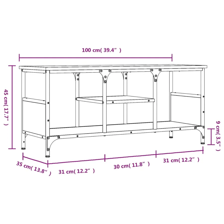 Meuble TV chêne fumé 100x35x45 cm bois d'ingénierie et fer - 9