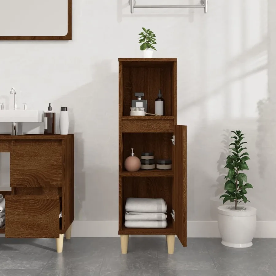 Armoire de bain chêne marron 30x30x100 cm bois d'ingénierie - 3