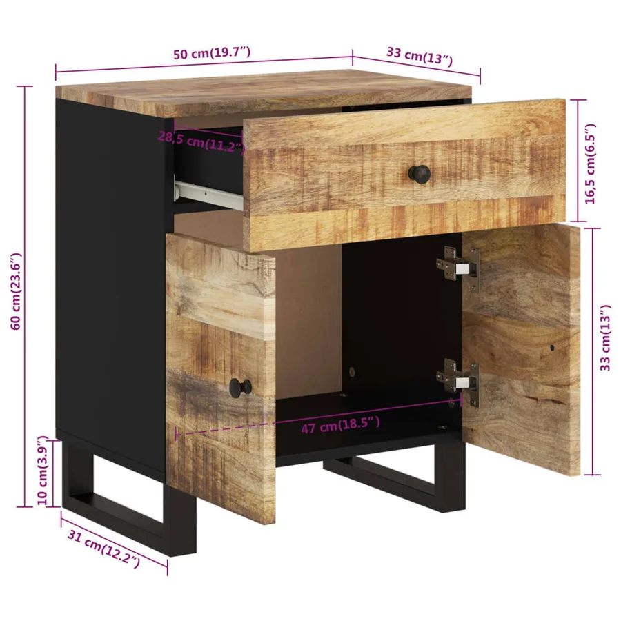 Table de chevet 50x33x60 cm Bois de manguier et d'ingénierie - 8