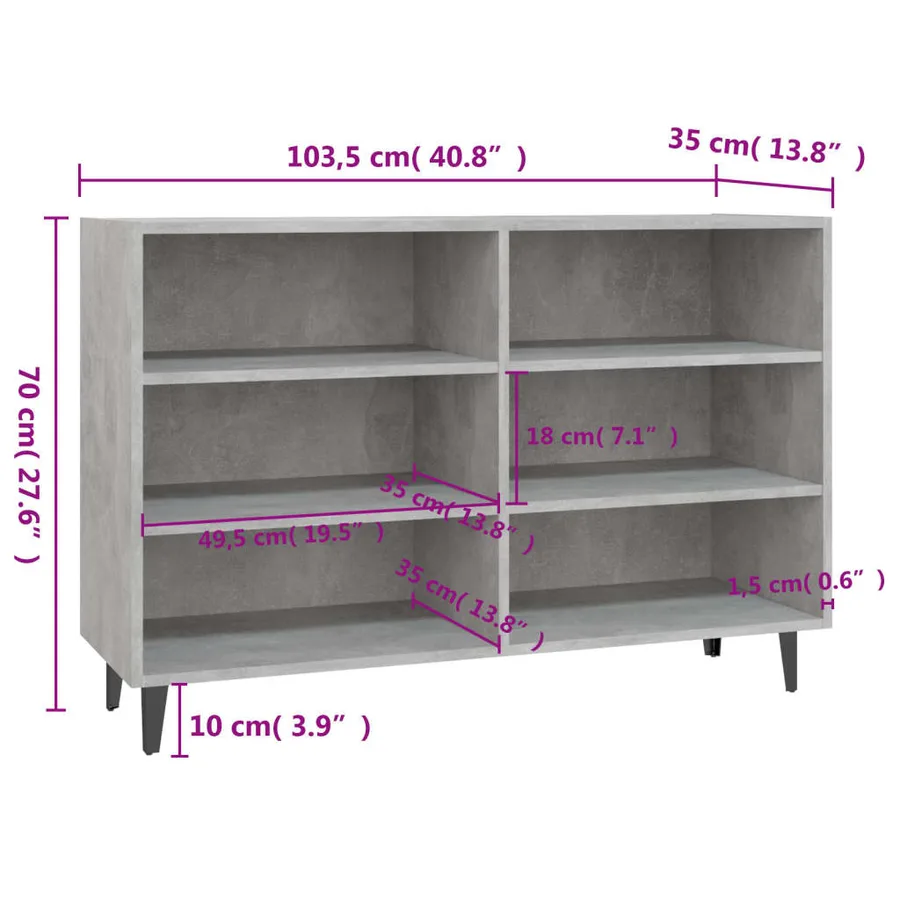 Buffet gris béton 103,5x35x70 cm bois d'ingénierie - 6