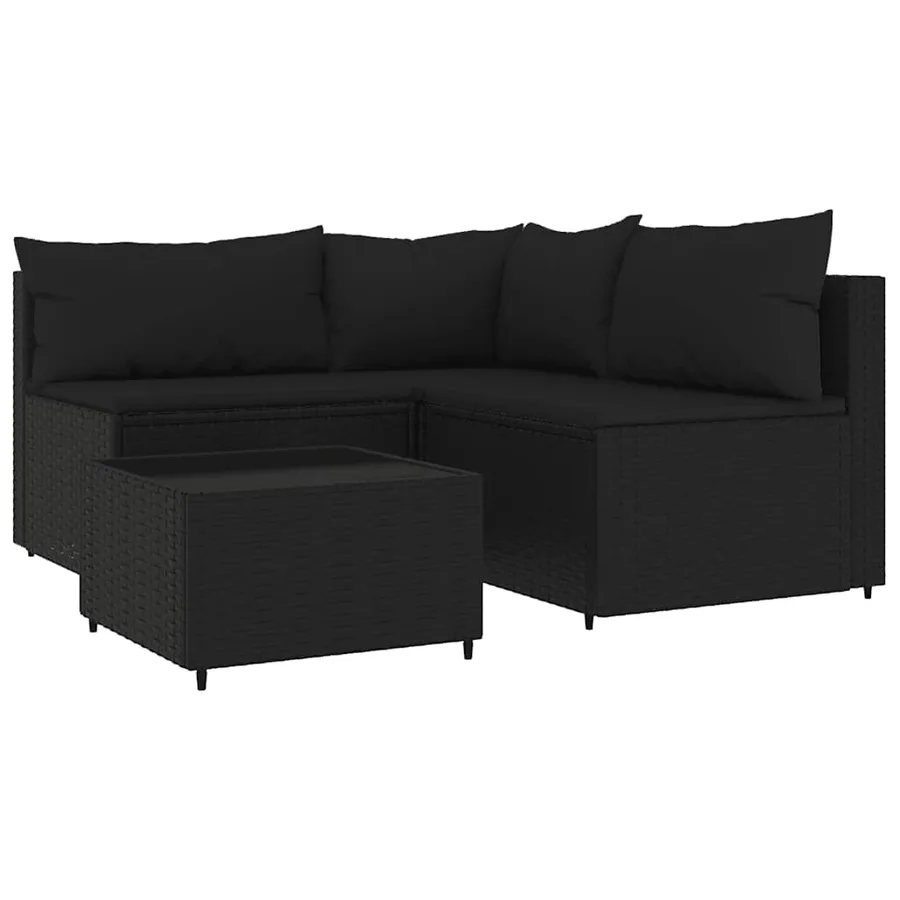 Salon de jardin 4 pcs avec coussins Noir Résine tressée - 2