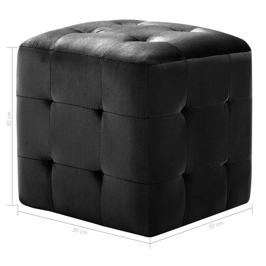2 pcs Poufs Noir 30 x 30 x 30 cm Tissu velours - 6