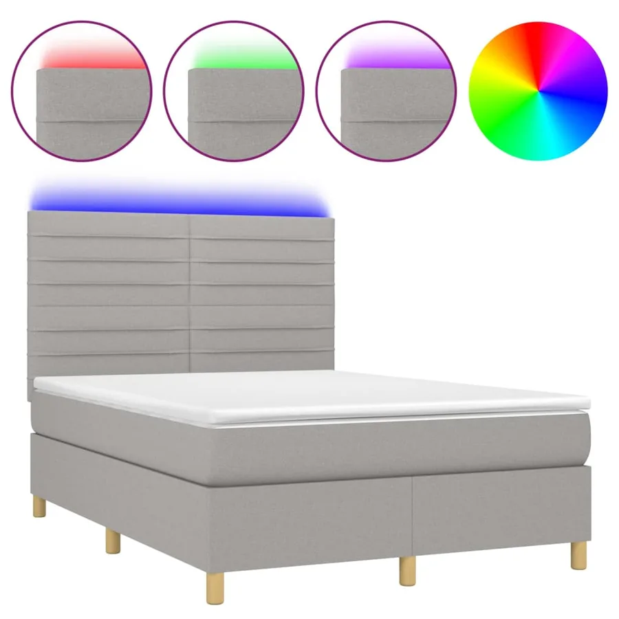 Sommier à lattes de lit et matelas et LED Gris clair 140x200 cm - 2