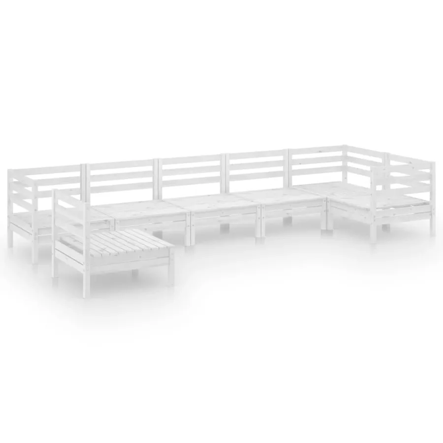 Salon de jardin 7 pcs Bois de pin massif Blanc - 2