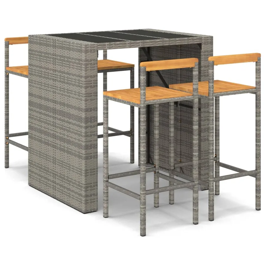 Ensemble de bar jardin 5 pcs gris poly rotin/bois massif acacia - 2