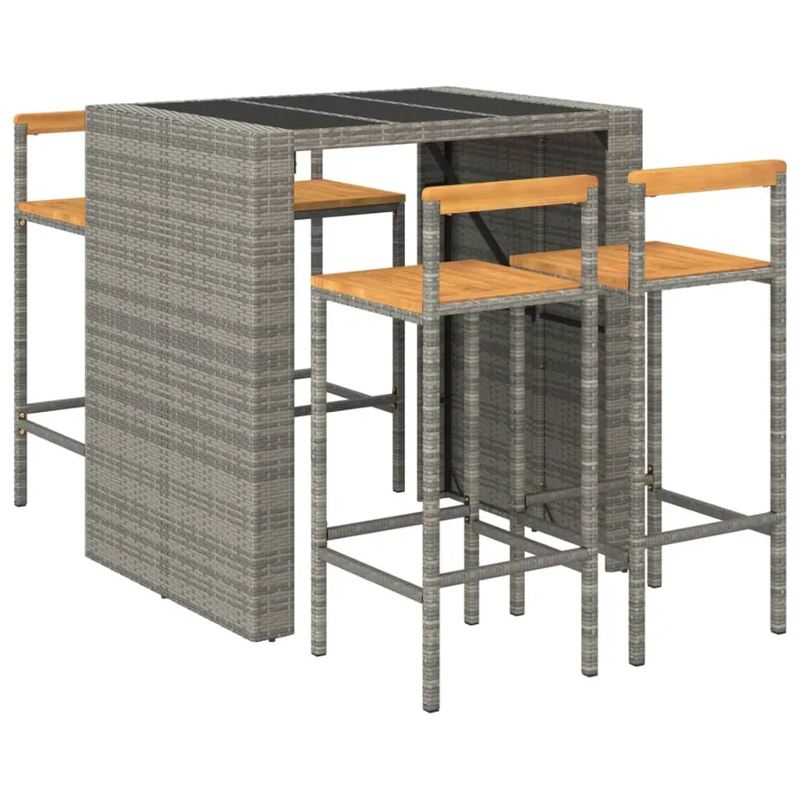 Ensemble de bar jardin 5 pcs gris poly rotin/bois massif acacia - 3