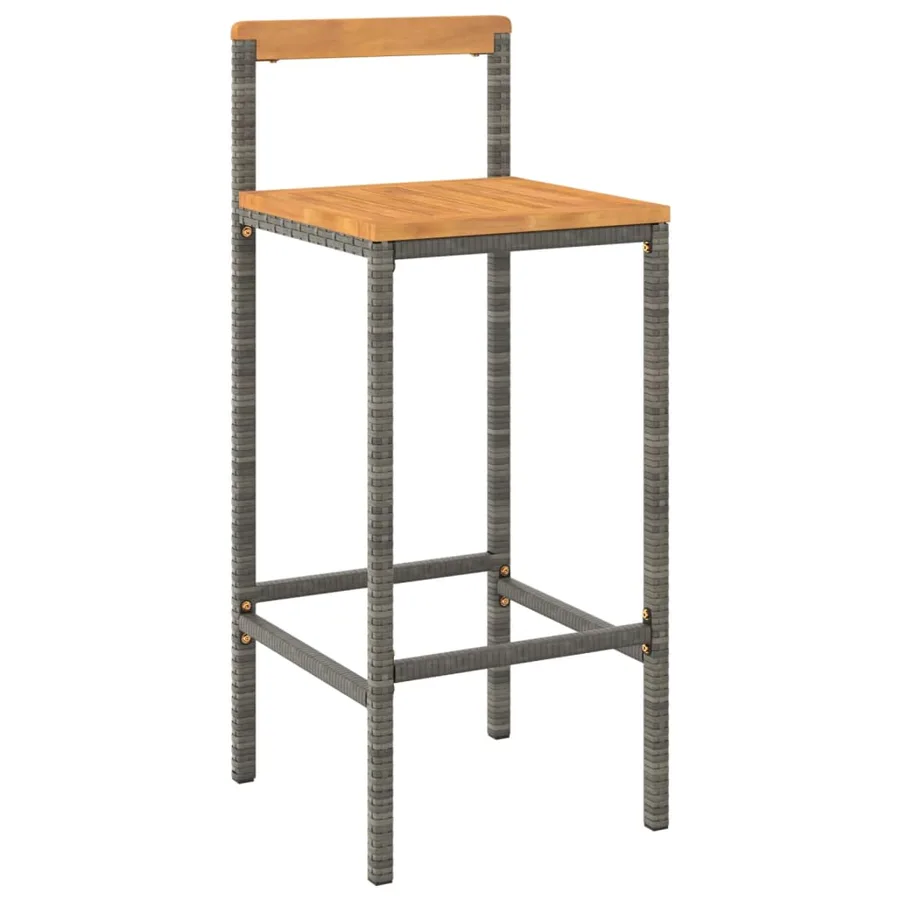 Ensemble de bar jardin 5 pcs gris poly rotin/bois massif acacia - 4