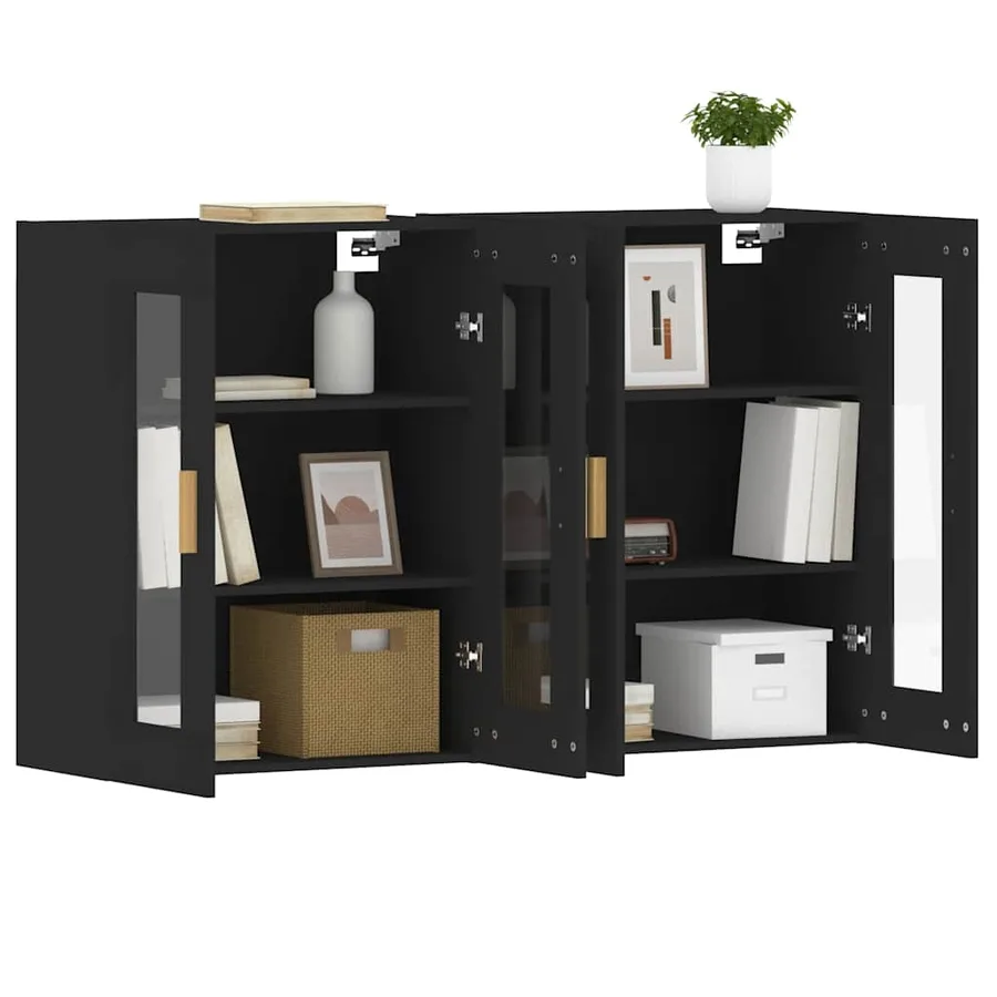 Armoires murales 2 pcs noir bois d'ingénierie - 4