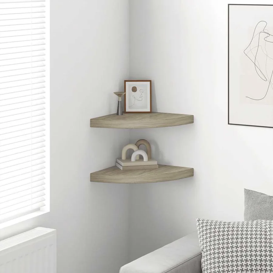 Étagères d'angle flottantes 2 pcs chêne 35x35x3,8 cm MDF - 3